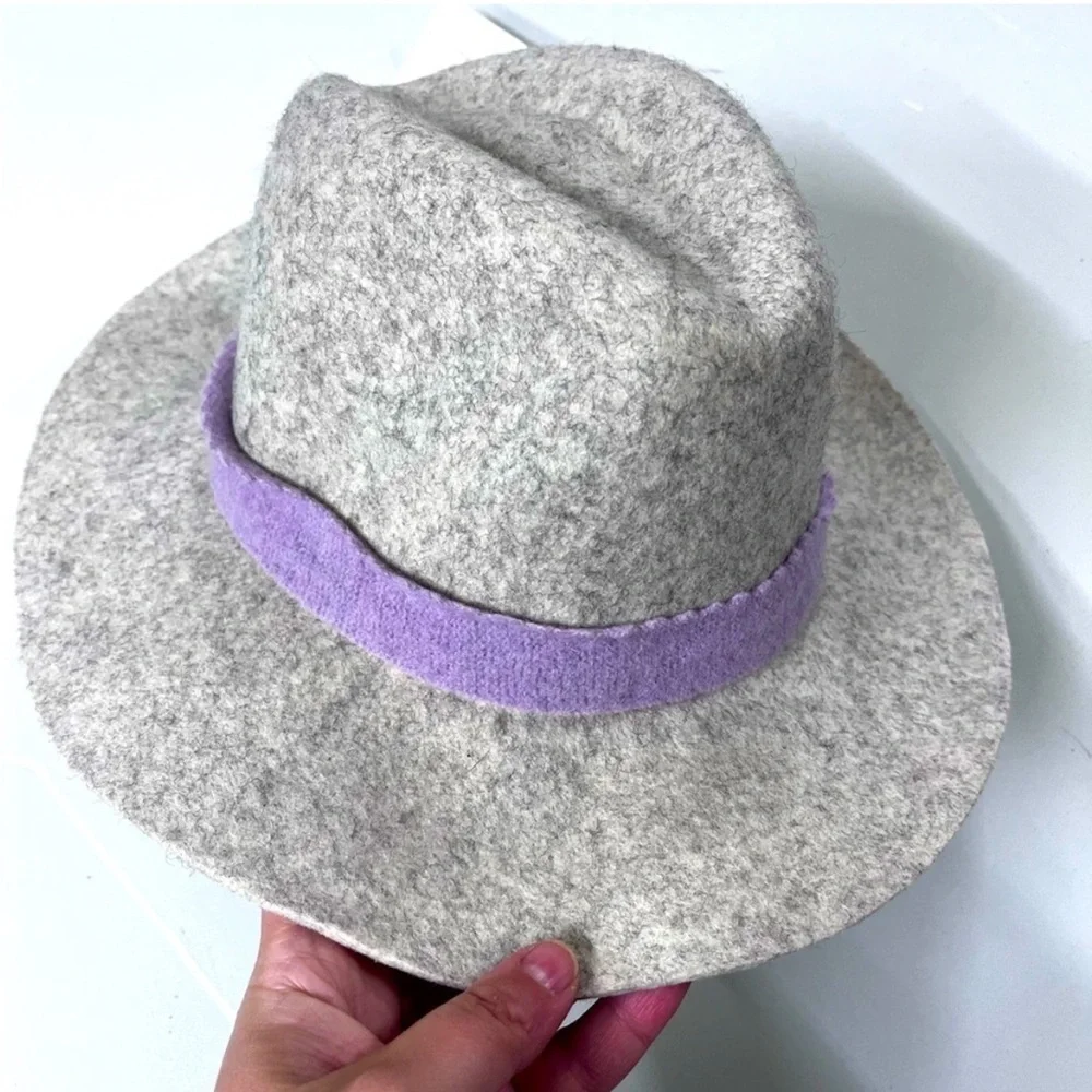 NWT Zara Wool Hat Grey Purple Trim 22” - Picture 2 of 10